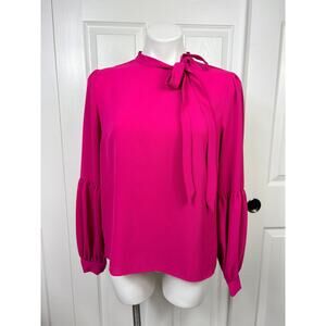 CeCe Magenta Solid Long Sleeve Blouse Size M NWOT
